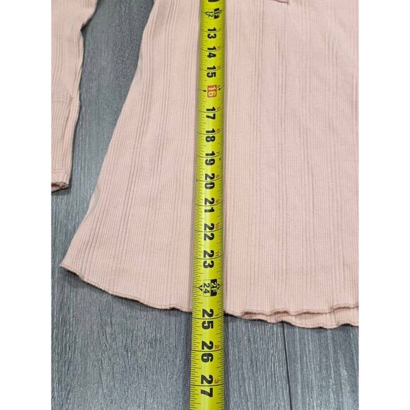 Free People Ribbed Y2K Henley Top Long Sleeve V-neck peach S/P A003779 - Picture 3 of 9